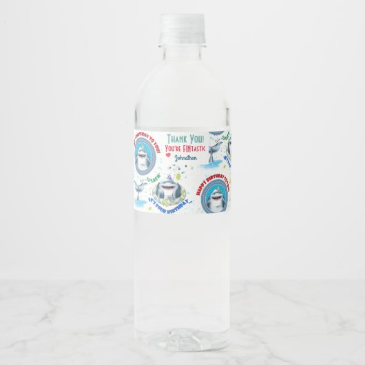 Shark Theme Fintastic Kids Birthday Waterfles Etiket (Voorkant)