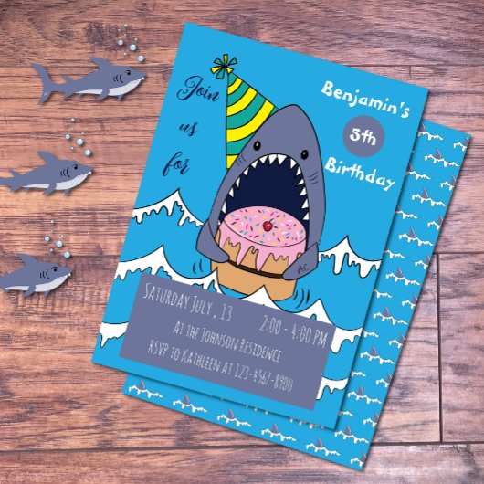 Shark Theme Kind Birthday Blue Invitations Kaart