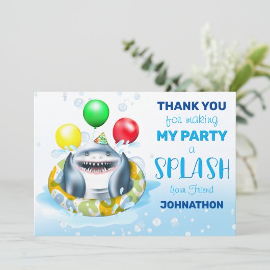 Shark Theme Kinderen Birthday Party Bedankkaart (Staand voorkant)