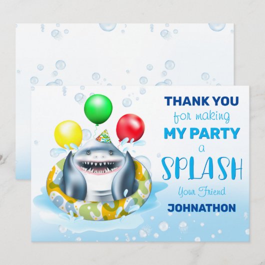 Shark Theme Kinderen Birthday Party Bedankkaart (Voorkant / Achterkant)