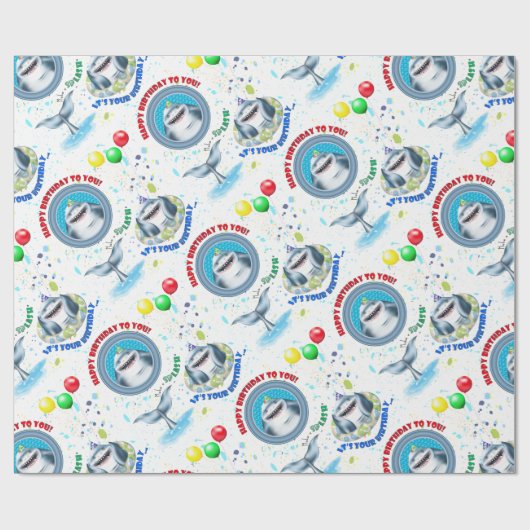 Shark Theme Kinderen Birthday Party Cadeaupapier (Vlak)
