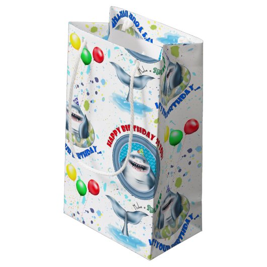 Shark Theme Kinderen Birthday Party Klein Cadeauzakje (Achterkant Gekanteld)