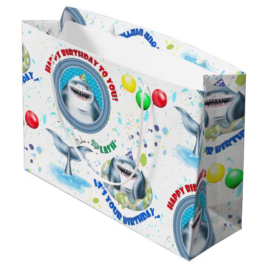 Shark Theme Kinderen van Birthday Groot Cadeauzakje (Achterkant Gekanteld)