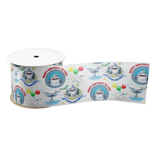 Shark Theme Kinderen van Birthday Satijnen Lint (Spoel)