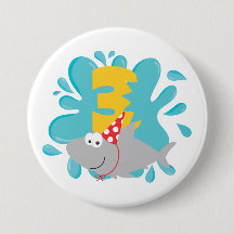 Shark Third Birthday Button