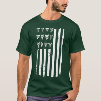 Shark Tooth Hunting American Flag Design for Fossi T-shirt