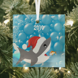 Shark Tropical Snowbird Vacation Dated Keepslag Glas Ornament