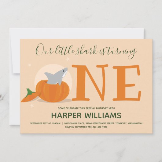 Shark Turing One Pumpkin First Birthday Kaart (Voorkant)