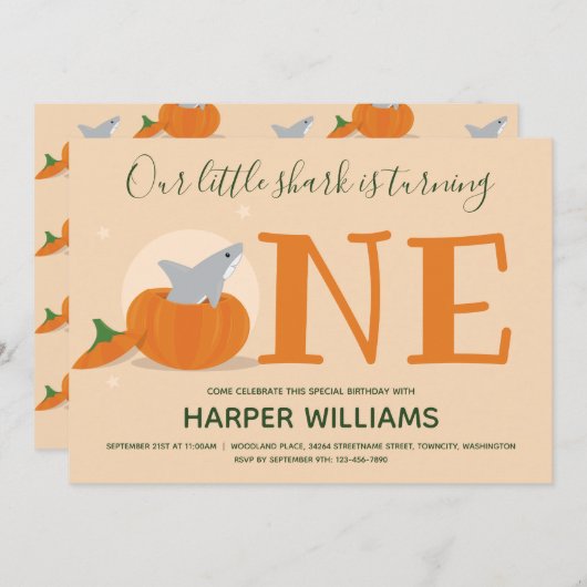 Shark Turing One Pumpkin First Birthday Kaart (Voorkant / Achterkant)