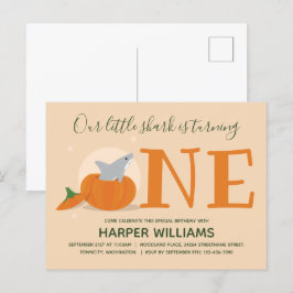 Shark Turing One Pumpkin First Birthday Uitnodiging Briefkaart