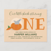 Shark Turing One Pumpkin First Birthday Uitnodiging Briefkaart (Voorkant)