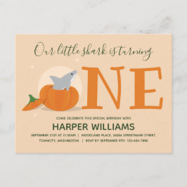 Shark Turing One Pumpkin First Birthday Uitnodiging Briefkaart