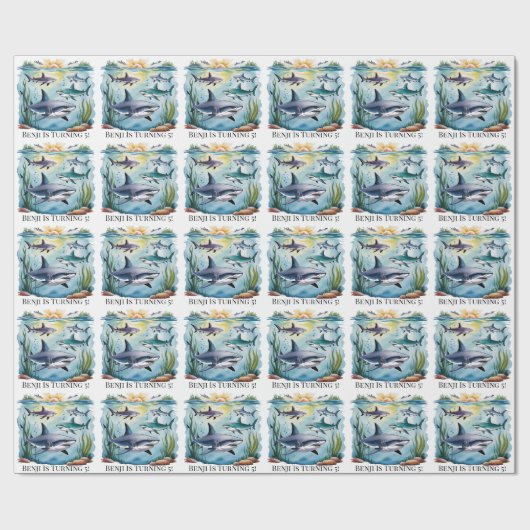 Shark Under The Zee Boy Verjaardag Cadeaupapier (Vlak)