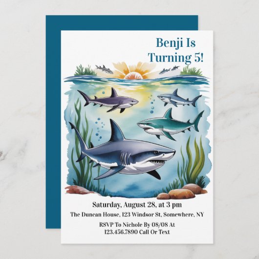 Shark Under The Zee Boy Verjaardag Kaart (Voorkant / Achterkant)