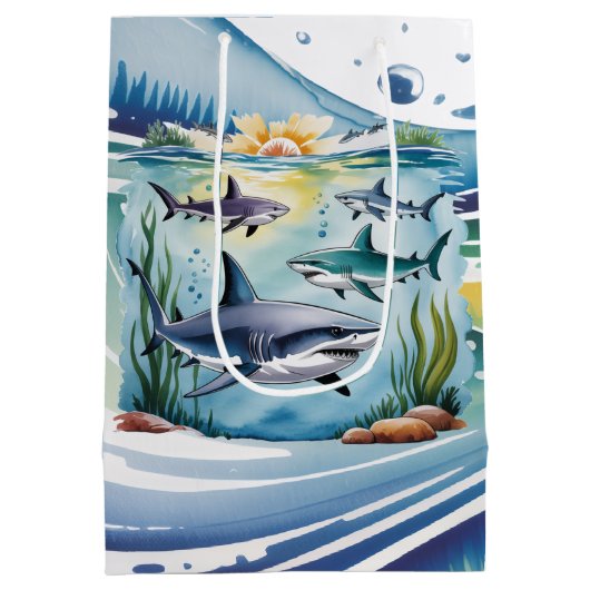 Shark Under The Zee Boy Verjaardag Medium Cadeauzakje (Achterkant)