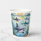 Shark Under The Zee Boy Verjaardag Papieren Bekers (Achterkant)