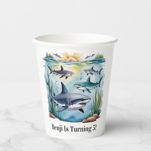 Shark Under The Zee Boy Verjaardag Papieren Bekers (Voorkant)