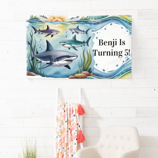 Shark Under The Zee Boy Verjaardag Spandoek (Insitu)