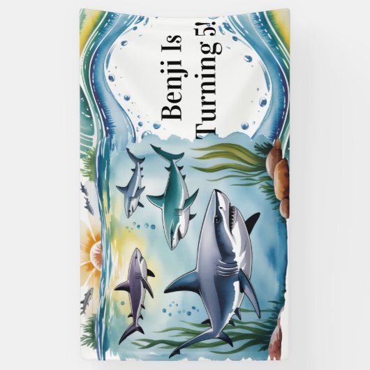 Shark Under The Zee Boy Verjaardag Spandoek (Verticaal)
