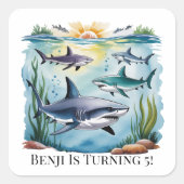 Shark Under The Zee Boy Verjaardag Vierkante Sticker (Voorkant)