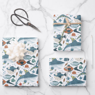 Shark Under The Zee Fish White Kids Verjaardag Inpakpapier Vel