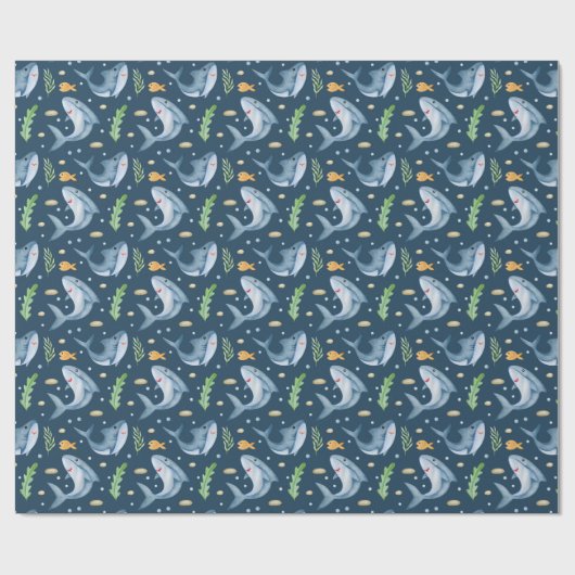 Shark under the Zee Navy Blue Gift Wrapping Paper Cadeaupapier (Vlak)