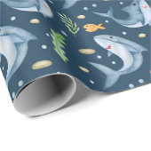 Shark under the Zee Navy Blue Gift Wrapping Paper Cadeaupapier (Rol Hoek)