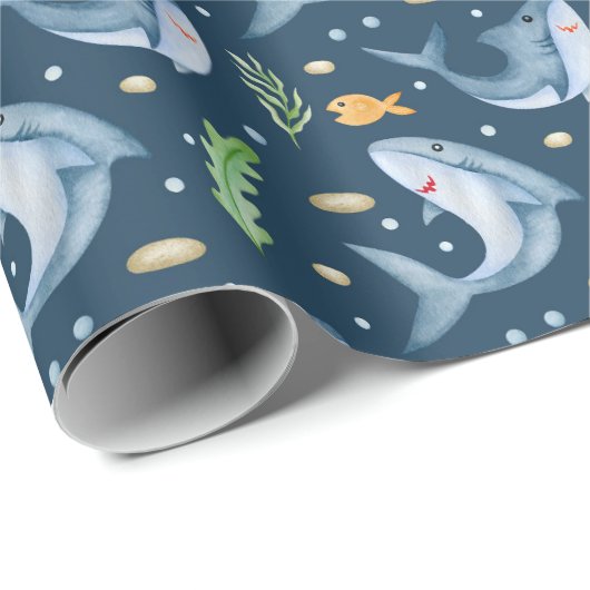 Shark under the Zee Navy Blue Gift Wrapping Paper Cadeaupapier (Rol Hoek)