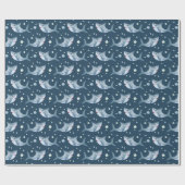 Shark under the Zee Navy Blue Wrapping Paper Cadeaupapier (Vlak)