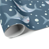 Shark under the Zee Navy Blue Wrapping Paper Cadeaupapier (Rol Hoek)