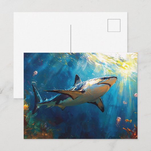 Shark Underwater Surrounded by Jellyfish Briefkaart (Voorkant / Achterkant)
