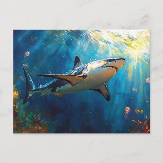 Shark Underwater Surrounded by Jellyfish Briefkaart (Voorkant)