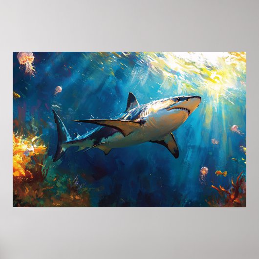 Shark Underwater Surrounded by Jellyfish Poster (Voorkant)