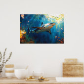 Shark Underwater Surrounded by Jellyfish Poster (Keuken)