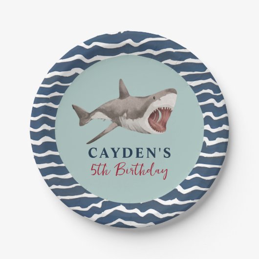 Shark verjaardagsfeest papieren bordje (Voorkant)