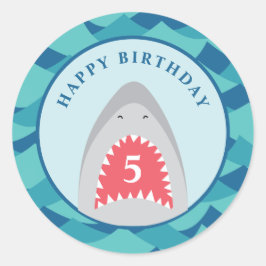 Shark verjaardagsfeest ronde sticker