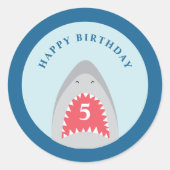 Shark verjaardagsfeest ronde sticker (Voorkant)