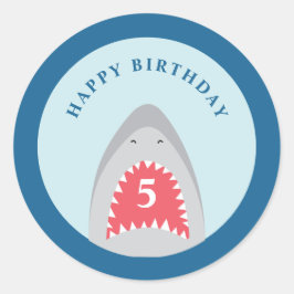 Shark verjaardagsfeest ronde sticker