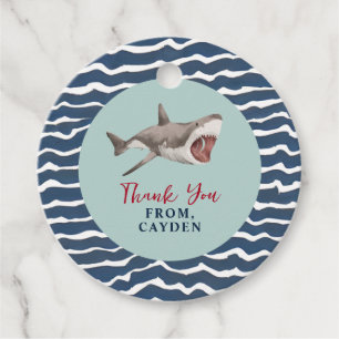 Shark verjaardagsfeestje dank je bedankjes labels