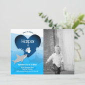 Shark verjaardagsfeestje foto uitnodiging (Staand voorkant)