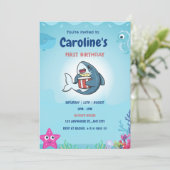 Shark verjaardagsfeestje uitnodigingen voor kinder (Staand voorkant)