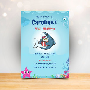 Shark verjaardagsfeestje uitnodigingen voor kinder