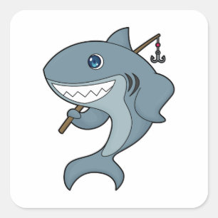 Shark Vist Fisher Finshing rod Vierkante Sticker