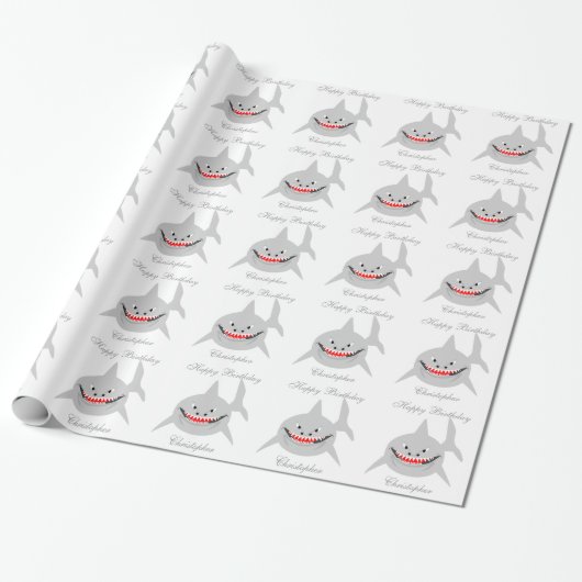 Shark Voeg gewoon naam Birthday toe Cadeaupapier (Uitgerold)