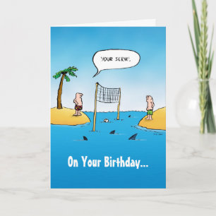 Shark Volleyball Funny Cartoon Birthday Card Kaart