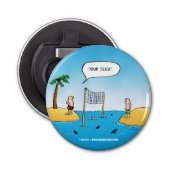 Shark Volleyball Funny Cartoon Button Flesopener (Voorkant)