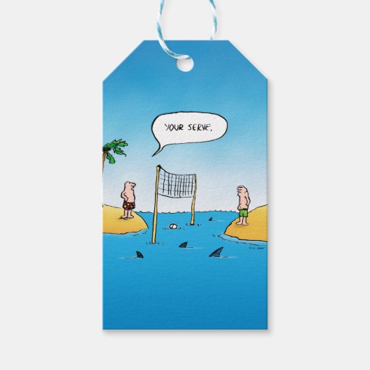 Shark Volleyball Funny Cartoon Cadeaulabel (Voorkant)