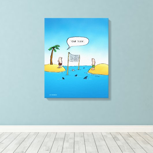 Shark Volleyball Funny Cartoon Canvas Afdruk (Insitu (Houten vloer))
