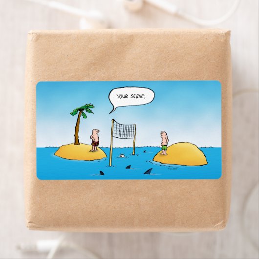 Shark Volleyball Funny Cartoon Etiket (Insitu)