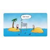 Shark Volleyball Funny Cartoon Etiket (Voorkant)